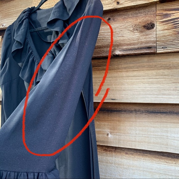 Vintage Mod Ruffle Neck Women’s Black Dress - Picture 11 of 16